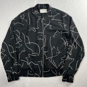 Aritzia Babaton Women’s Black Fox Print‎ Full Zip Bomber Jacket Black Small